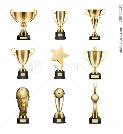 Golden Trophy Cups Collection Isolated on White Golden Trophy Cups Collection Isolated on White 28993126