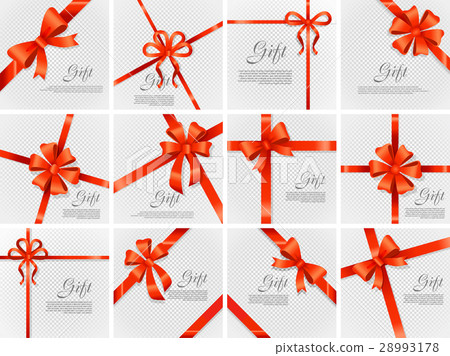 Gift Red Wide Ribbon. Bright Bow with Two Petals Gift Red Wide Ribbon. Bright Bow with Two Petals 28993178