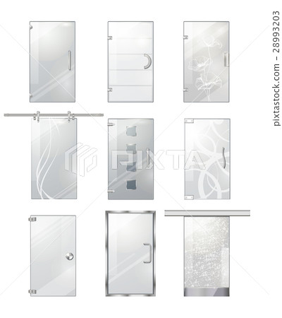 Transparent Glass Clear Door Collection on White 28993203