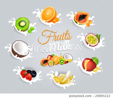 Fruits and Milk Inscription in Center on Grey 28993222
