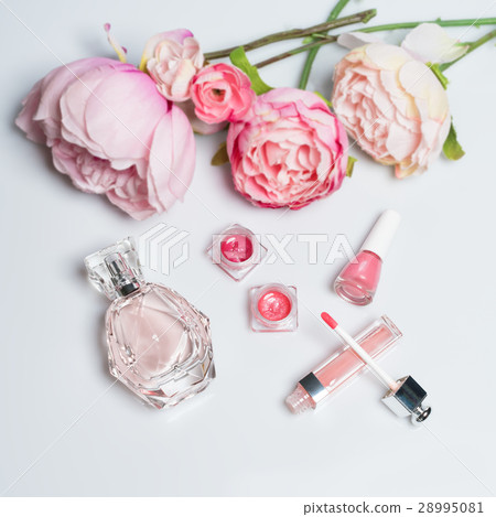 Perfume bottle, nail polish, lipstick. Fashion Perfume bottle, nail polish, lipstick. Fashion 28995081