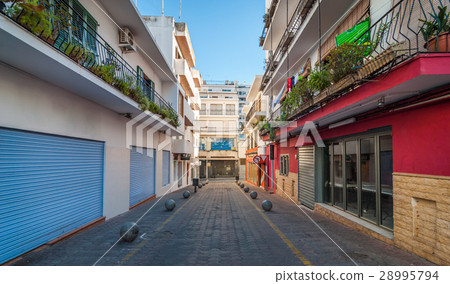Shaded alleys & streets in off-season Ibiza town. 28995794