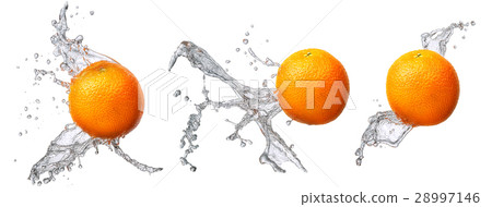 Water splash with orange isolated Water splash with orange isolated 28997146
