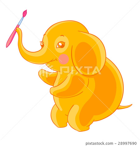 Thick cute orange elephant holds the brush in the 28997690