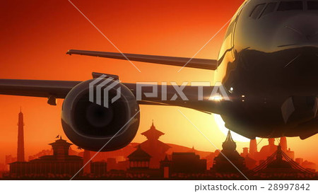 Kathmandu Airplane Take Off Skyline Golden Kathmandu Airplane Take Off Skyline Golden 28997842