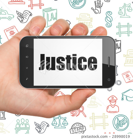 Law concept: Hand Holding Smartphone with Justice 28998019