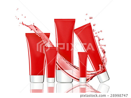 Red skin care cream containers with water splash Red skin care cream containers with water splash 28998747