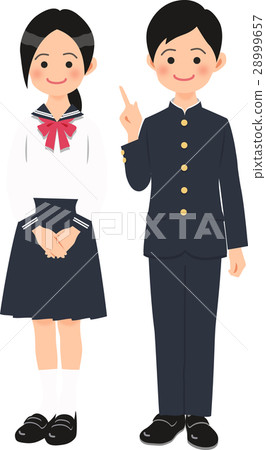 Male and female middle school students with pointing pose Male and female middle school students with pointing pose 28999657