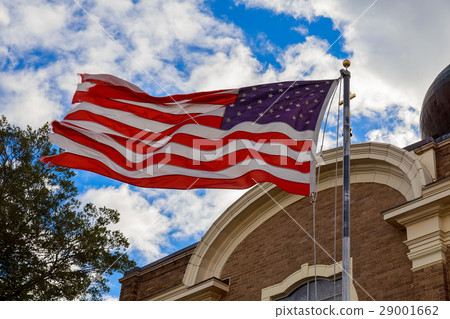 God Bless America American flag and old church God Bless America American flag and old church 29001662