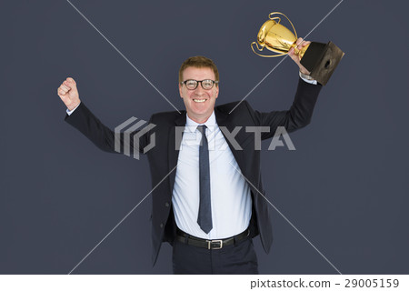 Business Man Holding Trophy Happy 29005159