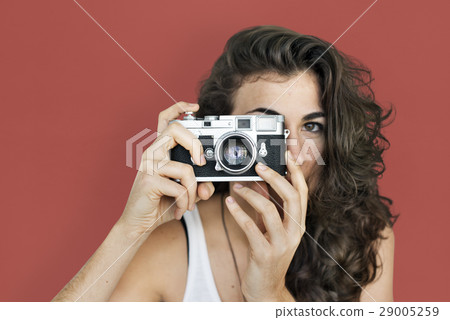 Caucasian Lady Holding Camera Concept Caucasian Lady Holding Camera Concept 29005259