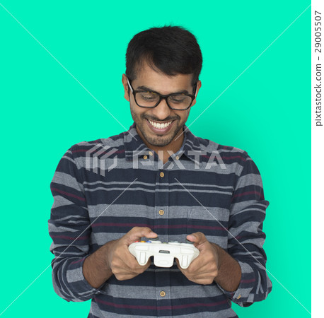 Indian Man Game Controller Console Cheerful Concept Indian Man Game Controller Console Cheerful Concept 29005507