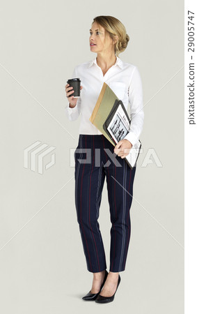 Caucasian Business Lady Coffee Folders Concept Caucasian Business Lady Coffee Folders Concept 29005747