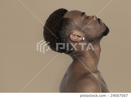 African Man Bare Chest Chin Up Side View Portrait 29007087