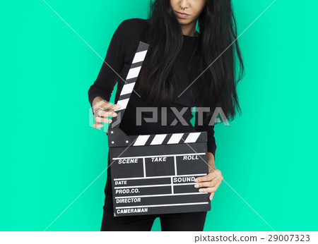 Young Women Hands Hold Clapper Board 29007323