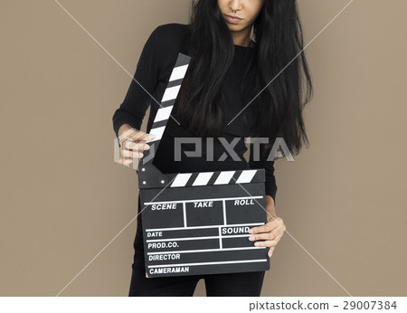 Young Women Hands Hold Clapper Board 29007384