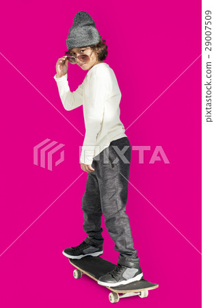 Caucasian Little Boy Adorable Skateboarding 29007509