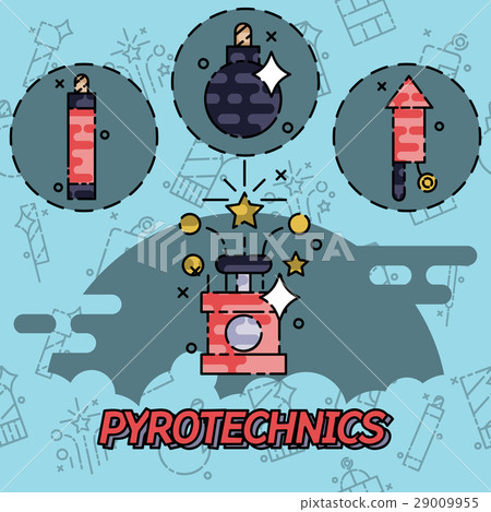 Pyrotechnics festival flat icons set Pyrotechnics festival flat icons set 29009955