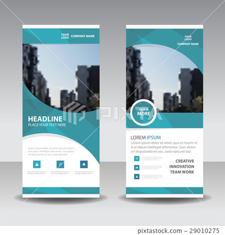 Green polygon Roll Up Banner flat design template 29010275