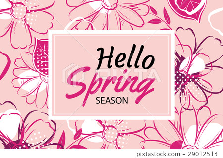 Hello spring banner template with colorful flower. 29012513