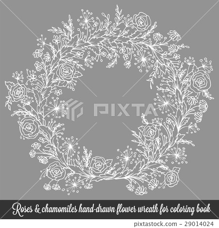 Laurel wreath frame with roses, chamomiles and Laurel wreath frame with roses, chamomiles and 29014024