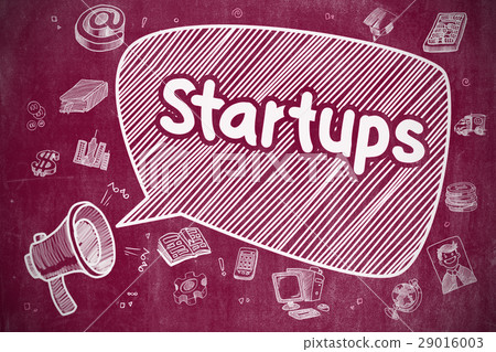 Startups - Doodle Illustration on Red Chalkboard. Startups - Doodle Illustration on Red Chalkboard. 29016003