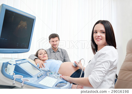 Professional doctor diagnosing pregnant woman. 29016198