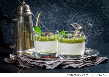 Fruit dessert green panna cotta 29016247