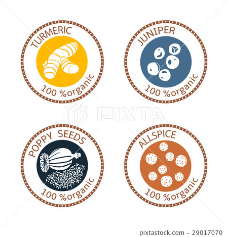 Set of flat spices stamp labels. 100 organic Set of flat spices stamp labels. 100 organic 29017070