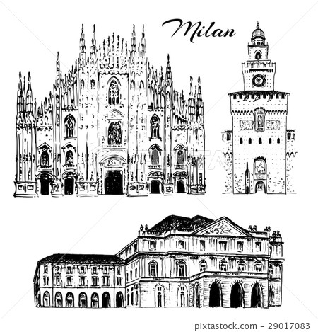 Milan sightseeing set. Duomo di Milano, Teatro Milan sightseeing set. Duomo di Milano, Teatro 29017083