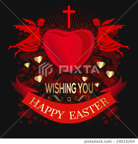 Angels are holding big red heart. Happy Easter 29018264