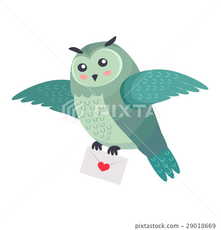 Owl Bird Flying with Letter of Love with Heart Owl Bird Flying with Letter of Love with Heart 29018669