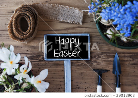 Spring Flowers, Sign, Text Happy Easter 29018908