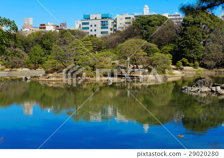 早春的Rokugien和湖面上的風景反映出來 29020280