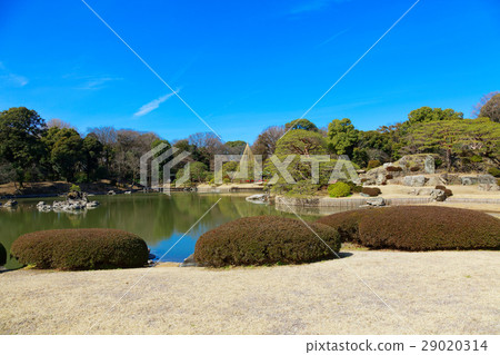 早春的Rokugien和湖面上的風景反映出來 29020314