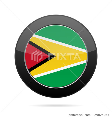 Flag of Guyana. Shiny black round button. 29024054