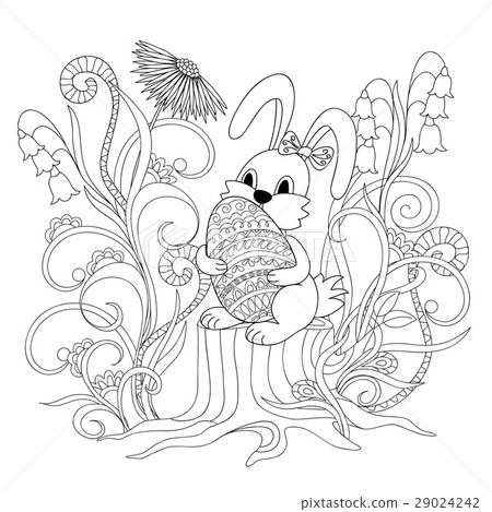 cartoon bunny sitting on the stump with egg cartoon bunny sitting on the stump with egg 29024242