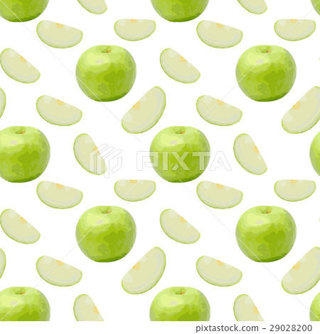 Green apple with slice seamless pattern on white - Stock Illustration ...