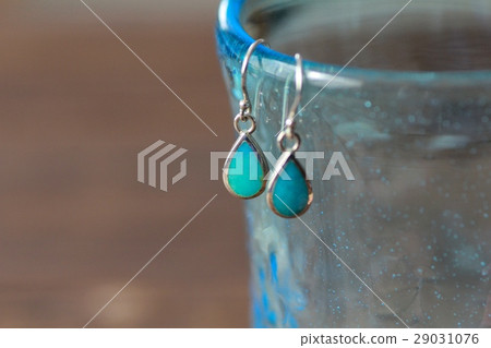 Turquoise hook earrings on Ryukyu glass Natural stone earrings Turquoise hook earrings on Ryukyu glass Natural stone earrings 29031076