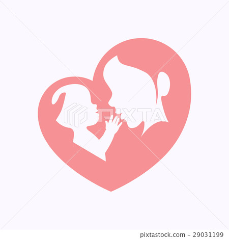 Mother holding a baby in heart shaped silhouette 29031199