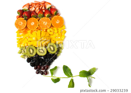 Top view of rainbow colour fruits berries balloon 29033239