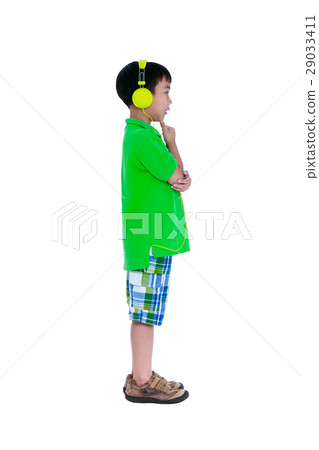 Asian child with headphones, Isolated on white. 29033411