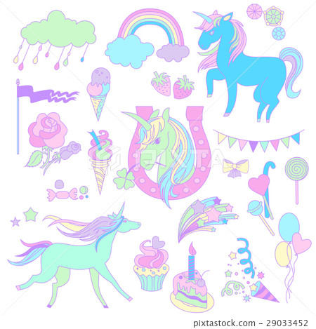 Blue unicorns with ice cream, a piece of cake and Blue unicorns with ice cream, a piece of cake and 29033452