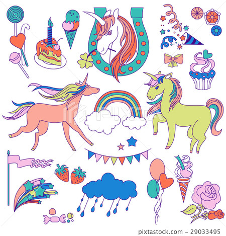 Orange, white and green unicorns with a red mane Orange, white and green unicorns with a red mane 29033495