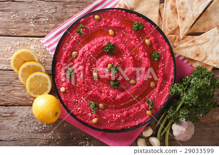Spicy hummus of beetroot with sesame and garlic 29033599