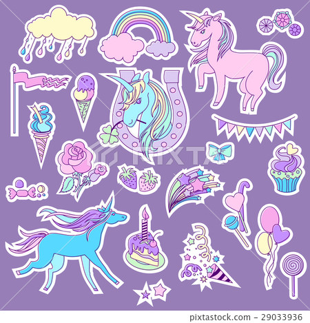 Blue and pink unicorns with  sweets  roses f 29033936