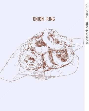 Onion rings on paper wrap in basket, vector. 29033956