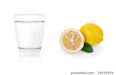soda  glass and lemon  on white background 29034859