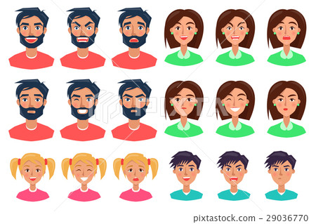 People Expressing Emotions Set of Icons on White 29036770