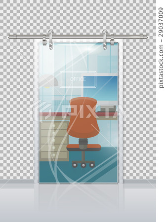 Office Interior Through Glass Door Flat Vector Office Interior Through Glass Door Flat Vector 29037009